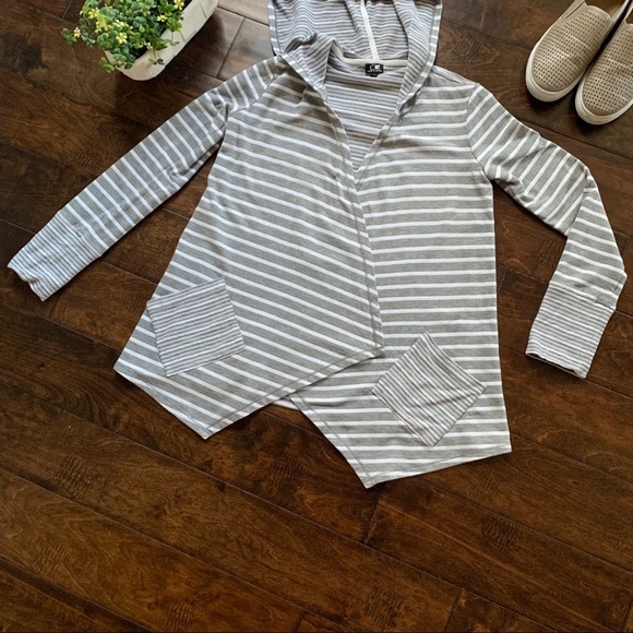 Cable and Gauge Striped Hooded Sweater Grey/White - Picture 2 of 7